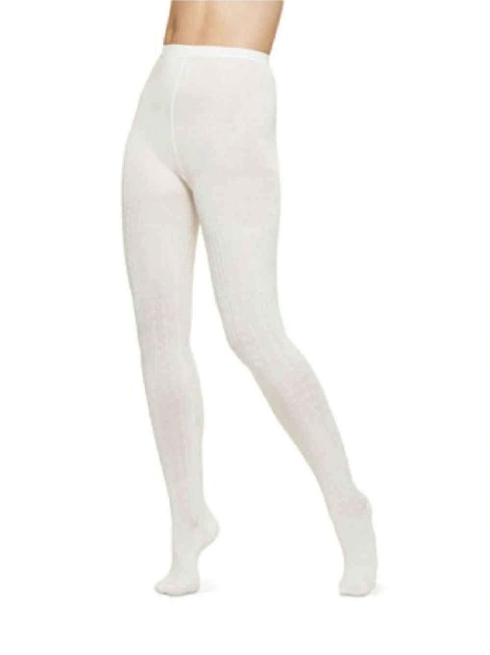 HUE Cable Knit Tights S/M Cream Ivory Cozy Stockings Minimalist Cottagecore
